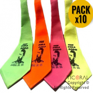 CORBATA FLUO SURTIDAS CON FRASES QUE MIRAS BOBO x 10 UNIDADES